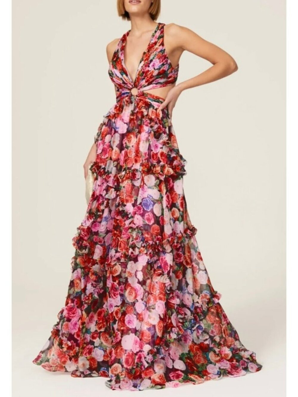 Mac Duggal Floral Cutout Layered Maxi Formal Dress Size 8